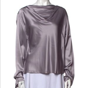 Rta denim silk cowl neck blouse